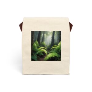 Canvas lunch bag with forest fern design and strap