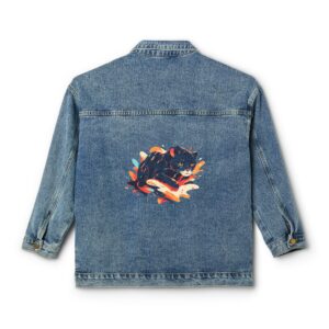 Denim jacket with a colorful jaguar design on the back