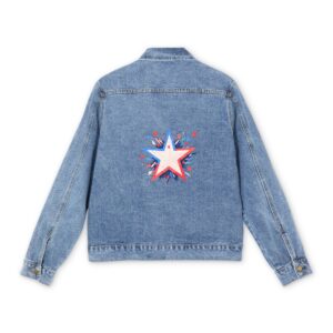 Men's denim jacket with a patriotic star graphic design on the back