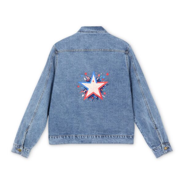 Men's denim jacket with a patriotic star graphic design on the back