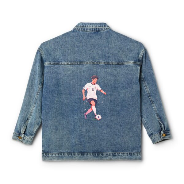 Denim jacket with a soccer player design on the back