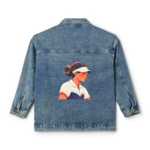 Denim jacket with a tennis player design on the back