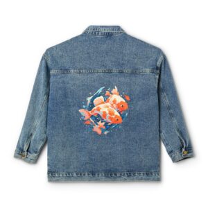 Women's Denim Jacket with a colorful koi fish design on the back