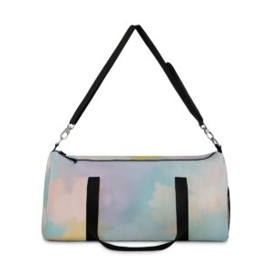 Duffel bag with soft blended pastel tones and adjustable shoulder strap