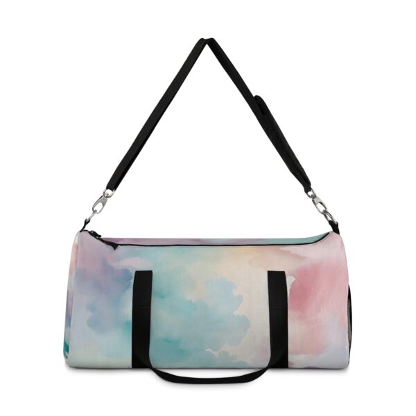 Duffel bag with pastel watercolor blend and adjustable shoulder strap