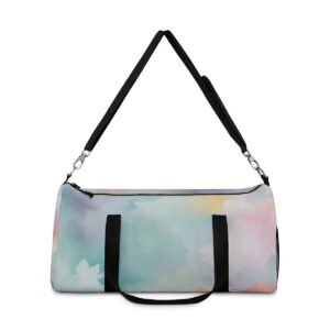 Duffel bag with soft pastel watercolor blend and adjustable shoulder strap