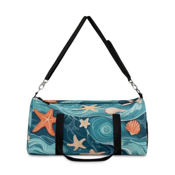 duffel bag with ocean wave and starfish pattern and detachable shoulder strap