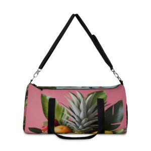 duffel bag with tropical fruit and pineapple design and detachable shoulder strap