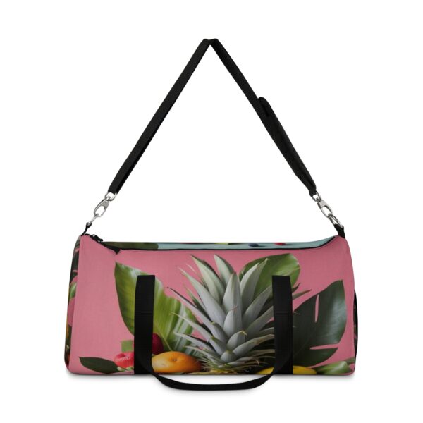 duffel bag with tropical fruit and pineapple design and detachable shoulder strap