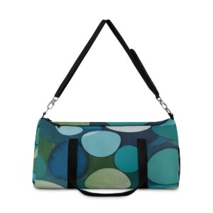 Duffel bag with large abstract overlapping circles and adjustable shoulder strap