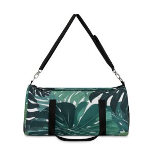 Duffel bag with layered Monstera leaf design and detachable shoulder strap