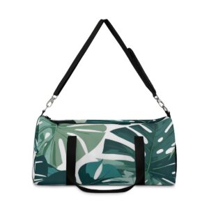 Duffel bag with Monstera leaf pattern and detachable shoulder strap