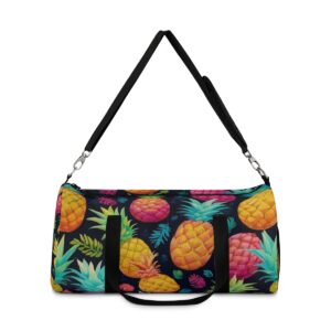 Duffel bag with colorful tropical pineapple pattern and detachable shoulder strap