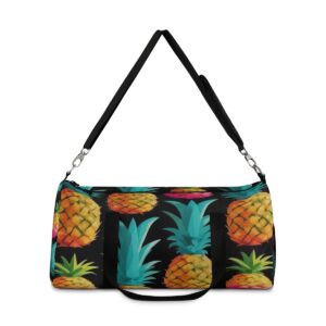 Duffel bag with vibrant pineapple pattern and detachable shoulder strap