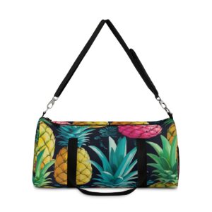 Duffel bag with vibrant pineapple and tropical plant design and detachable shoulder strap