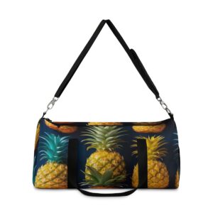 Duffel bag with realistic pineapple design and detachable shoulder strap