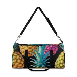 Duffel bag with colorful pineapple design and detachable shoulder strap