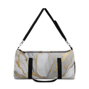 Duffel bag with elegant gold marble texture and adjustable shoulder strap