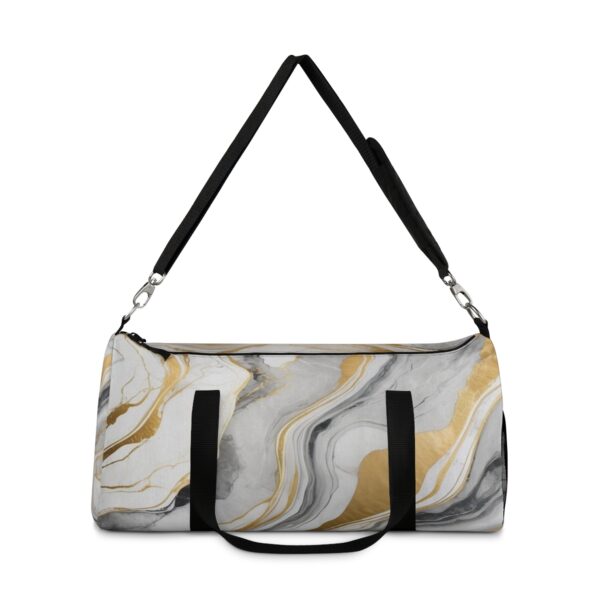 Duffel bag with flowing marble texture design and adjustable shoulder strap