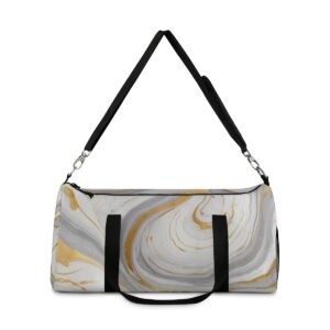 Duffel bag with swirling marble texture and adjustable shoulder strap