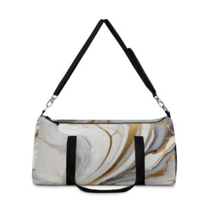 Duffel bag with marble texture design and adjustable shoulder strap