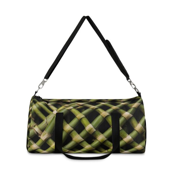 duffel bag with bamboo stalk pattern and detachable shoulder strap