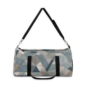 Duffel bag with angular geometric shapes and adjustable shoulder strap