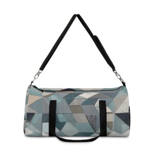 Duffel bag with geometric shapes pattern and adjustable shoulder strap