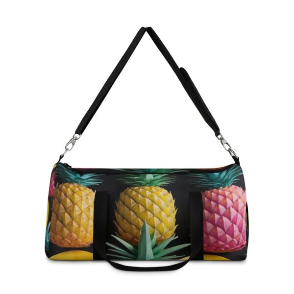 Duffel bag with quilted pineapple design and detachable shoulder strap