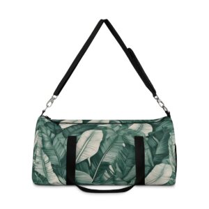 duffel bag with banana leaf pattern and detachable shoulder strap