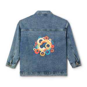 Women's Denim Jacket with a colorful concentric circles pattern on the back