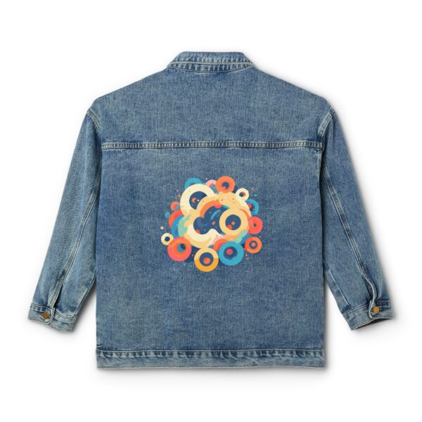 Women's Denim Jacket with a colorful concentric circles pattern on the back