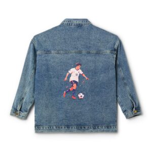 Denim jacket with a soccer player design on the back