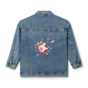 Women's Denim Jacket with a colorful electric guitar design on the back