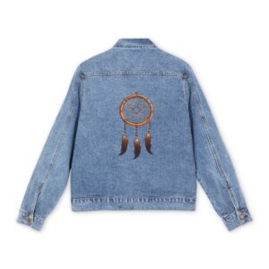 Men's denim jacket with a dreamcatcher design on the back