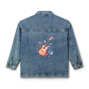 Women's Denim Jacket with a colorful guitar design on the back