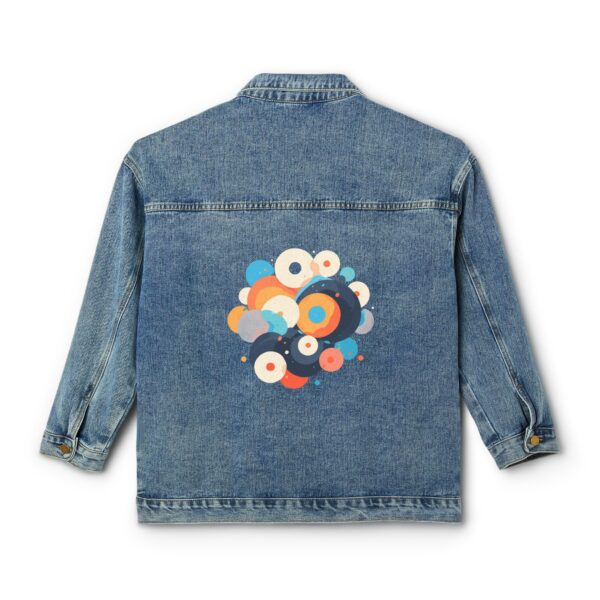 Denim jacket with a dynamic overlapping circles design on the back