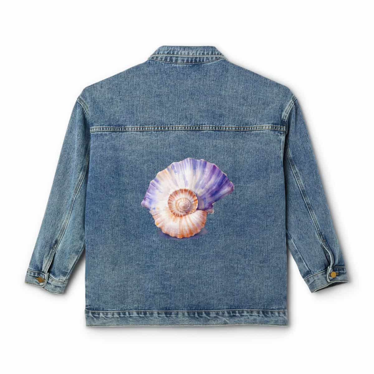 Women's Denim Jacket with a colorful seashell design on the back