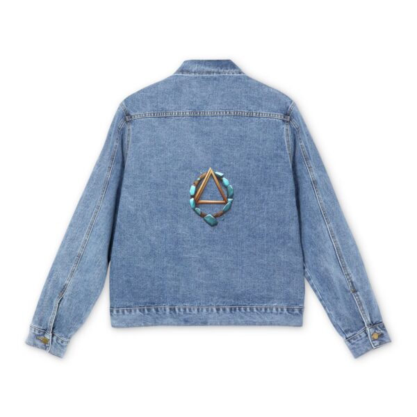 Men's denim jacket with ancient rune symbols design on the back