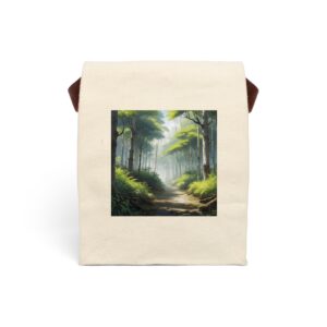 Canvas lunch bag with strap featuring a peaceful bamboo forest design