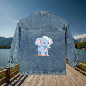 Denim jacket with baby elephant cartoon print on the back