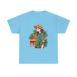 Unisex Tee with a farmer carrying fresh produce design