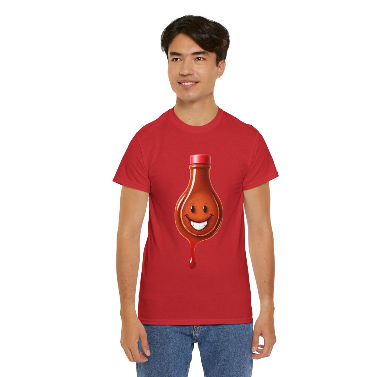 Barbeque Sauce On My White T-Shirt design shown on a red t-shirt.