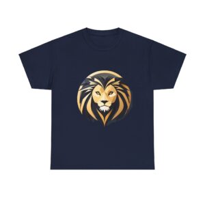 Bold lion design on a navy 3XL t-shirt.