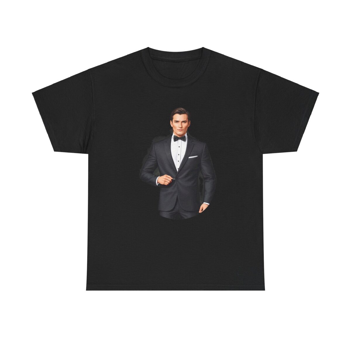 Tuxedo T Shirt with a formal tuxedo design on a black cotton T-shirt