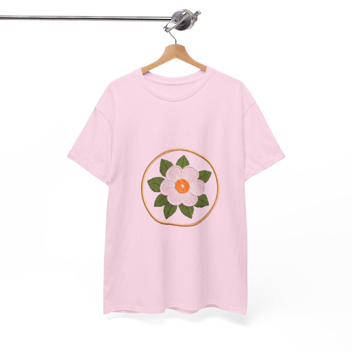 Printed Pink T-Shirt with Floral Design Resembling Embroidery