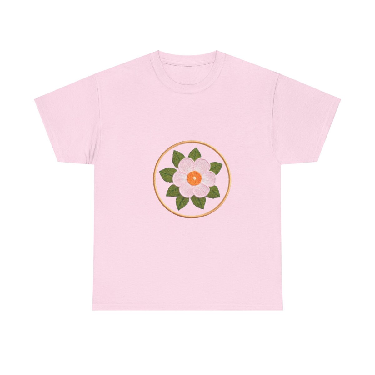 Printed T-Shirt with Floral Design Resembling Embroidery