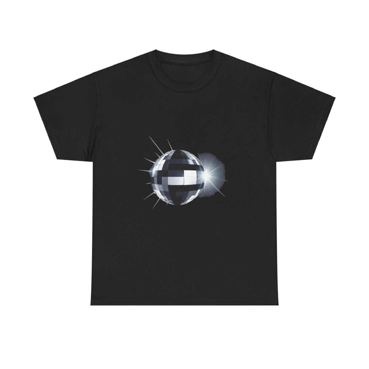 Retro-inspired black Disco T-Shirt with reflective disco ball design.