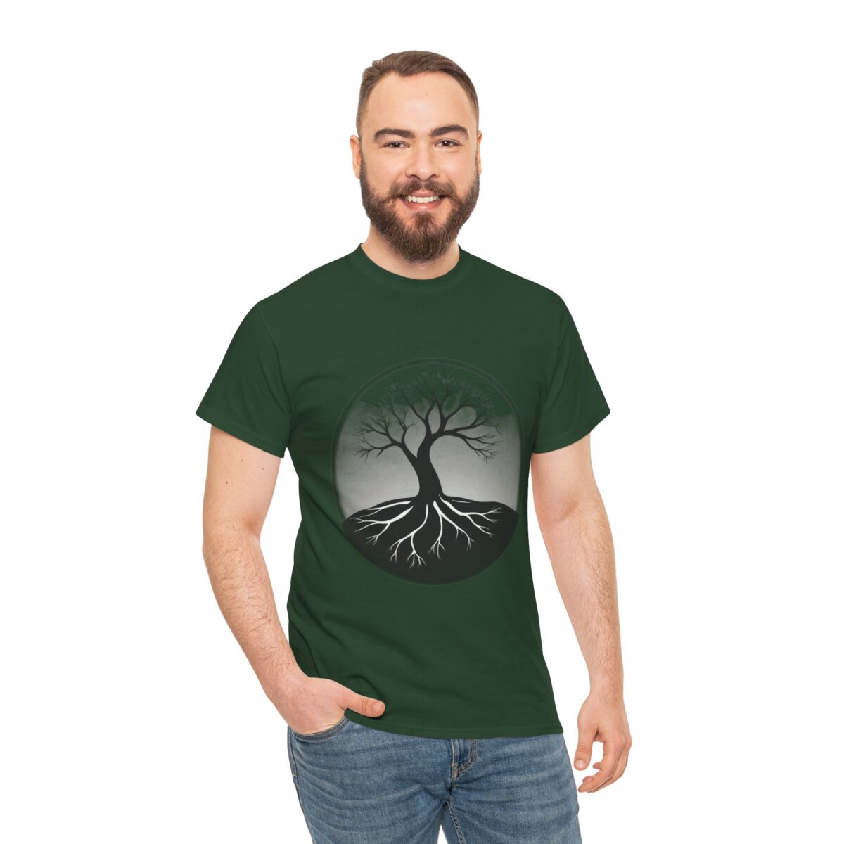 Man wearing a 4XL -T Shirt​ with a tree design, showcasing style and comfort.