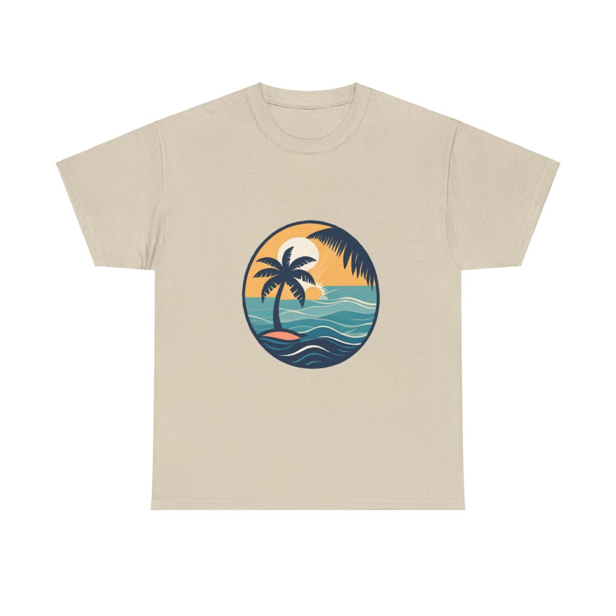 Beach T Shirts featuring a tropical sunset design with palm trees and ocean waves